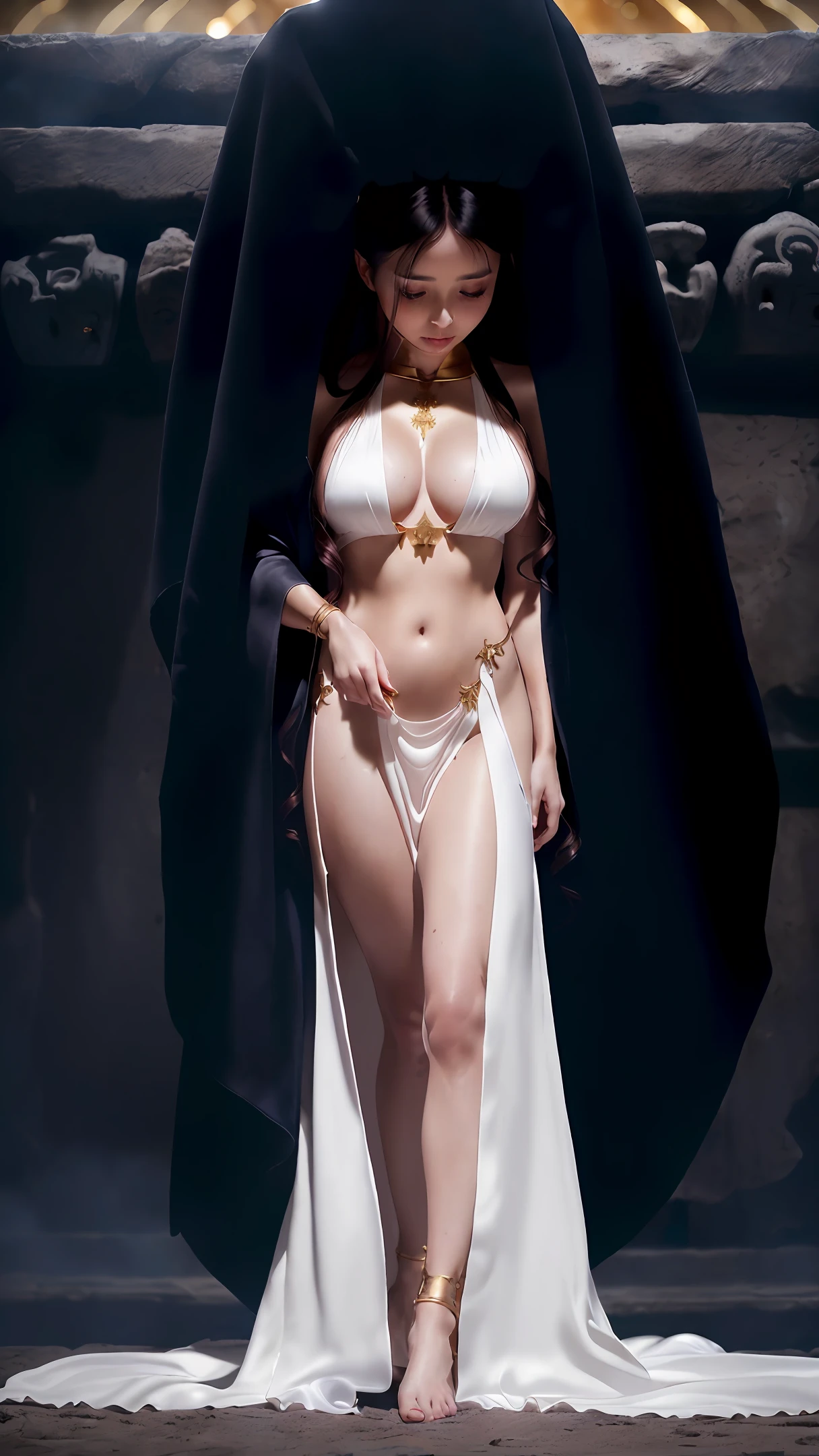 Magic world, cave, highest quality, full body detail, golden ratio, standing barefoot, vampire, wizard, (((super elegant, pretty face, long hair))), (jewelry) ,white skin, (((black robe ))), (without makeup), , (((poor breasts))),,(((skin bones)), wearing a black and red robe, ((golden long hair)),(((background ancient tomb))) Barely Legal,Sexy Poses,Magic,(Full Body),(Detailed Skin,Skin Textures),(Intricate Detail,Fine Detail,Super Detailed) High Detail RAW Color Art, Realistic, ,Ray Tracing, Subsurface Scattering, Diffuse soft light, shallow depth of field, (Oliver Wetter), Leonardo (Oliver Wetter) da Vinci, shot with Canon EOS R5, 28mm lens, F/2.8, sharp caustics, silk nightdress with holes, Smooth Belly, Foxy Hair, Ultra Realistic, Sharp Detail, (Full Body), 8k, (Original), CG, Obsession, Dark, Evil, Fracture, Masterpiece, Raw Photo, SFW, Dirty (Dirty) 0.8), (Ultra ), (Ultra), Sharp (Focus 8k), Sharp (Flash) Brightening Gel, Shadow Wars, Shadow