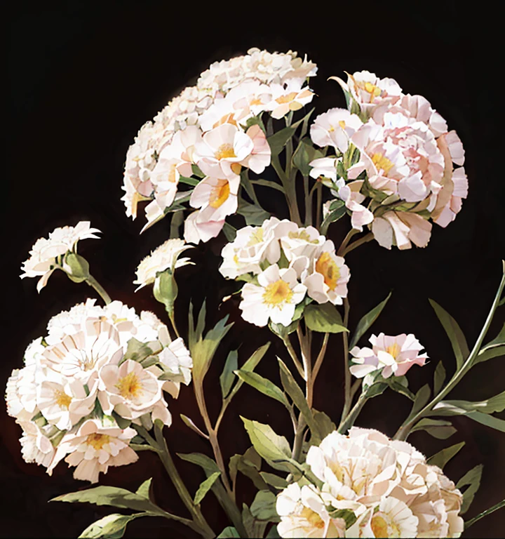 carnation,garland,Realistic,Black background, sunflowers, poppies,