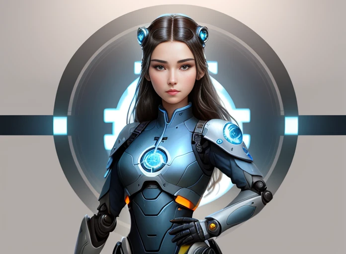 Perfectly-centered avatar of a young woman robot, center frame!!!, highly detailed, front-facing!!!, professional digital painting