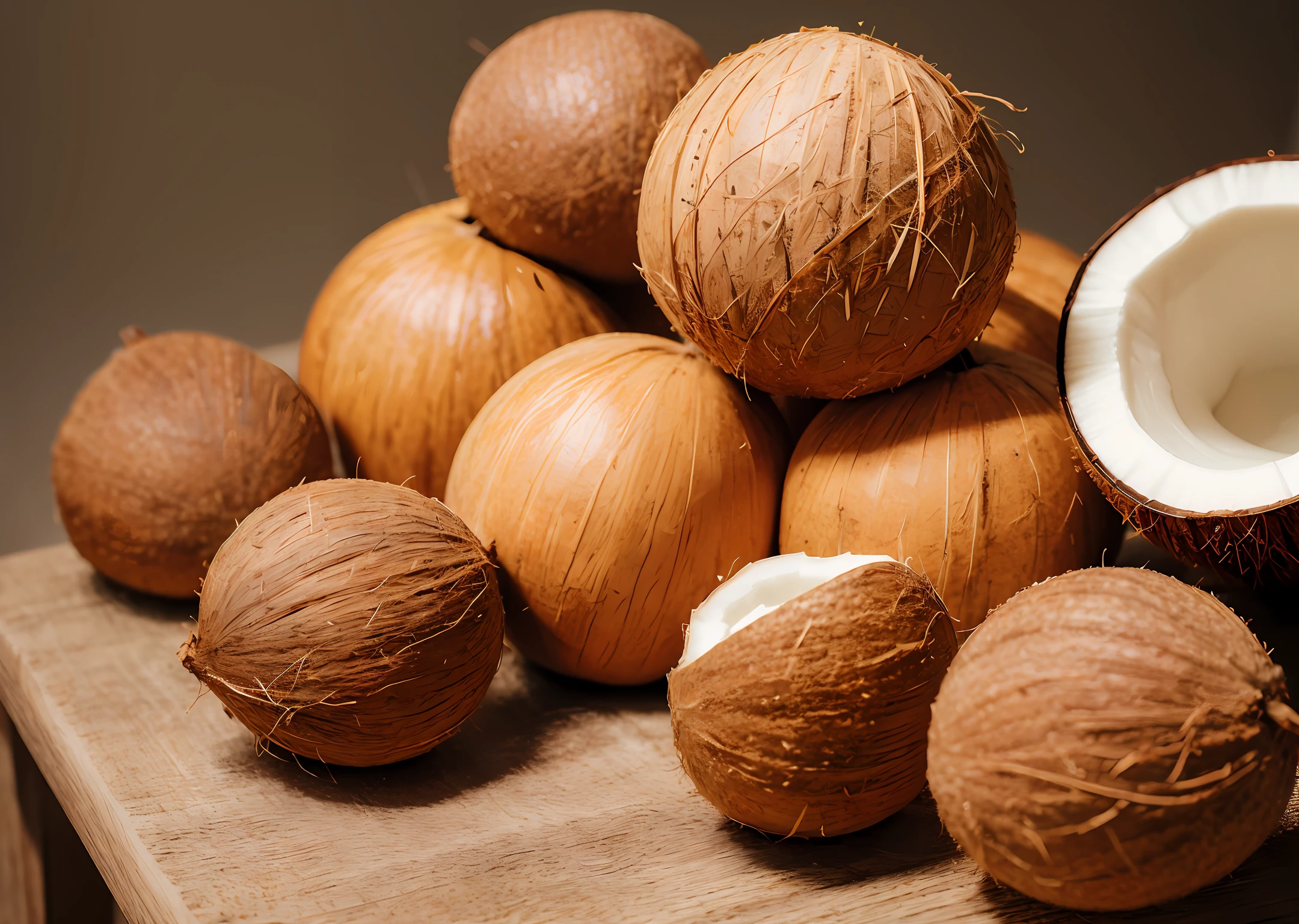 coconut fruit, cut in half, natural lighting, photography 400 ISO film grain 30mm lens RAW aperture f1.8, art photographer
