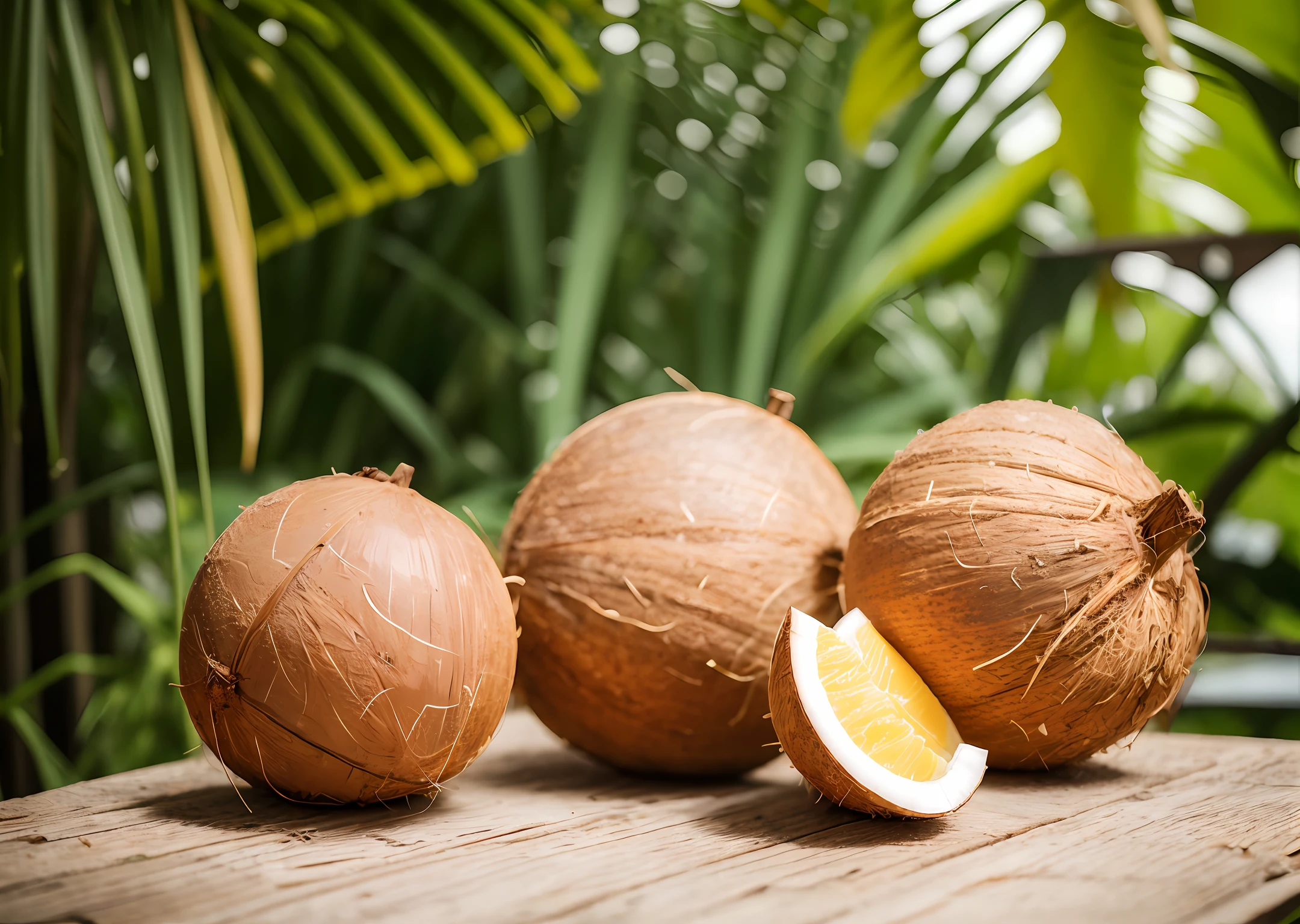 coconut fruit, cut in half, natural lighting, photography 400 ISO film grain 30mm lens RAW aperture f1.8, art photographer