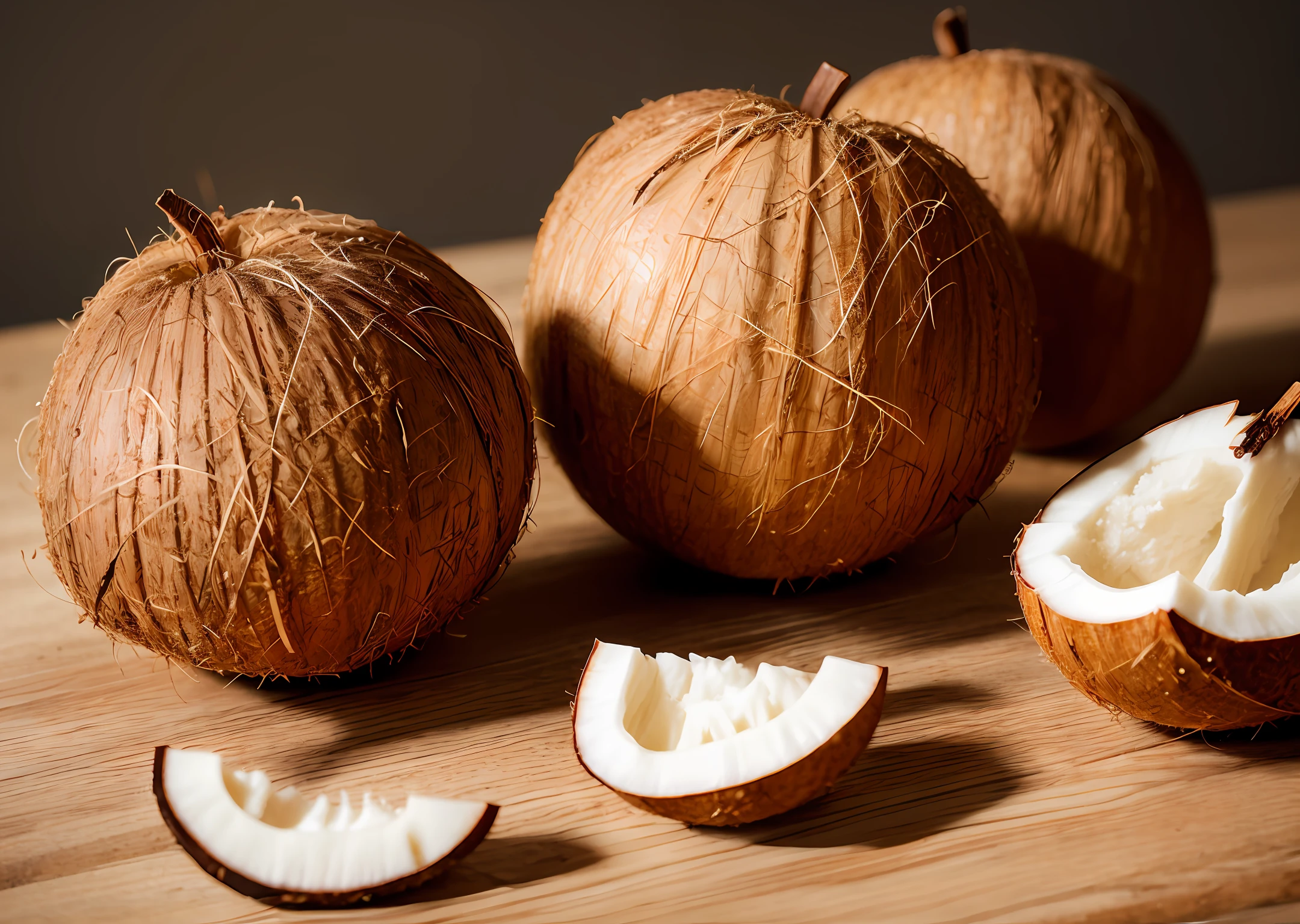 coconut fruit, cut in half, natural lighting, photography 400 ISO film grain 30mm lens RAW aperture f1.8, art photographer