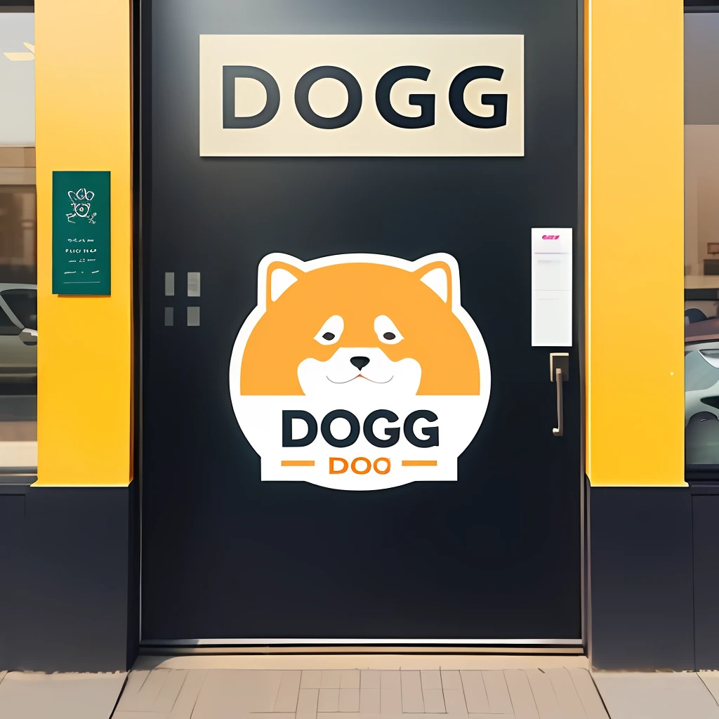 "A beautifully designed logo of a dog pet shop with the name "Doggo" prominently displayed in front. The logo has a modern and elegant look that perfectly captures the playful and friendly atmosphere of the Shiba Inu."