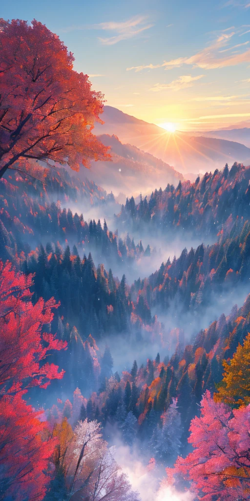 masterpiece, best quality, high quality, extremely detailed CG Unity 8k wallpapers, beautiful scenery, oil painting, award-winning photography, bokeh, depth of field, HDR, bloom, chromatic aberration, photorealistic, extremely detailed, artstation trends, trends on CGSociety, Intricate, highly detailed, dramatic, midway art And masterpiece, the best quality, high quality, extremely detailed CG unity 8k wallpapers. A lush summer landscape with rolling green hills that stretch to the horizon, dotted with wildflowers in shades of pink, yellow, and purple, voluminous lighting And a masterpiece, the best quality, high quality, extremely detailed CG unity 8k wallpapers A serene autumn landscape surrounded by trees in shades of golden yellow, fiery red and scorched orange. The fresh air carries the sweet scent of fallen leaves and wood smoke. The ground is covered in a blanket of warm leaves that rustle under your feet. A misty mountain range rises in the distance, surround lighting And a masterpiece, the best quality, high quality, extremely detailed CG unity 8k wallpapers A breathtaking winter landscape covered by a snowy cloak, creating a world of sparkling white and cool blue tones. Tall evergreens stand tall and proudly, their branches are burdened with heavy snow, voluminous lighting And a masterpiece, the best quality, high quality, extremely detailed CG unity 8k wallpapers A vivid spring landscape bursting with new life and color. The hills are covered with a green carpet dotted with delicate wildflowers in shades of pink, purple and yellow, and voluminous lighting