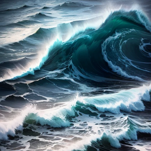 Sea at night, rough sea surface and bottom