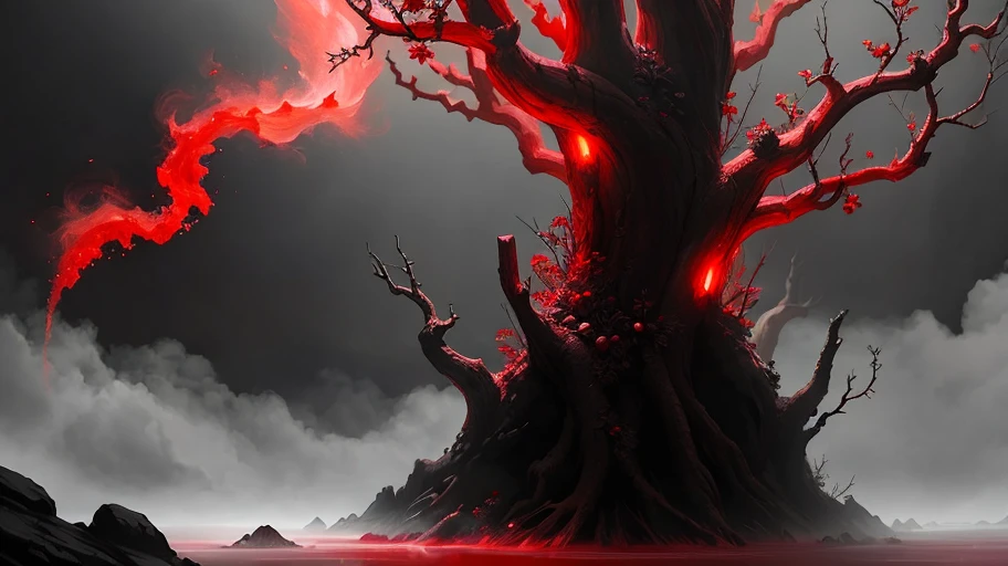 cluster of red crystals with red smoke or fog inside, red lyrium, dragon age, no human, no animal