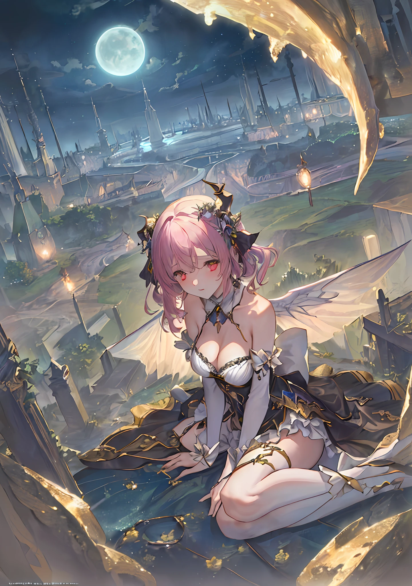 ((best quality)), ((masterpiece)), (detailed), alluring succubus, ethereal beauty, perched on a cloud, (fantasy illustration:1.3), enchanting gaze, captivating pose, delicate wings, otherworldly charm, mystical sky, (Luis Royo:1.2), (Yoshitaka Amano:1.1), moonlit night, soft colors, (detailed cloudscape:1.3), (high-resolution:1.2)