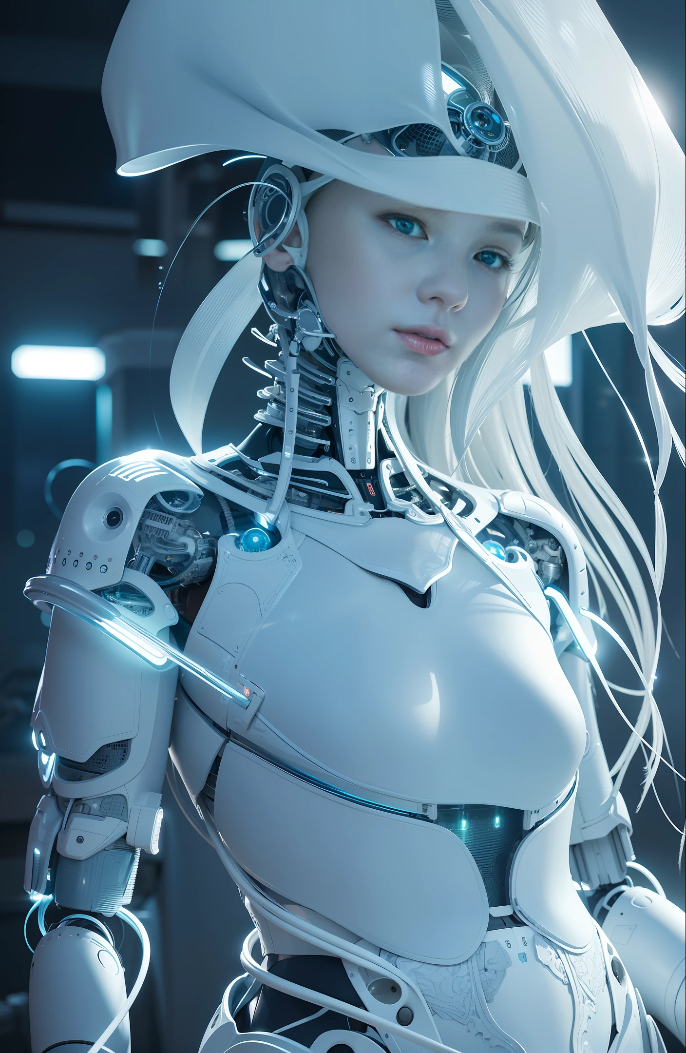 complex 3d render ultra detailed of a beautiful profile woman android full body, blue eyes, cyborg, robotic parts, 150 mm, beautiful studio soft light, rim light, vibrant details, luxurious cyberpunk, lace, hyperrealistic, anatomical, facial muscles, cable electric wires, microchip, elegant, beautiful background, octane render, H. R. Giger style, 8k, best quality, masterpiece, illustration, an extremely delicate and beautiful, extremely detailed ,CG , (realistic, photo-realistic:1.37),Amazing, finely detail, masterpiece ,best quality, official art, extremely detailed CG unity 8k wallpaper, absurdness, incredibly absurd, robot, full body, dream