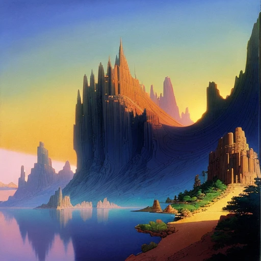 nice landscap in the style of moebius drawing