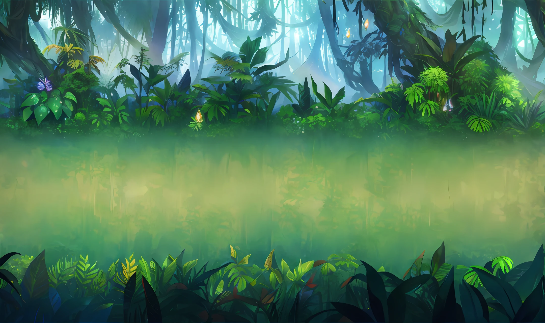 There is a picture of a jungle rich in plants, elf forest background, background art, fantasy forest background, mobile game background, forest background, fantasy forest background, background art, magic forest background, 2d game art background, soft forest background, fantasy forest Environment, background jungle background, game background, mysterious forest background, forest background.