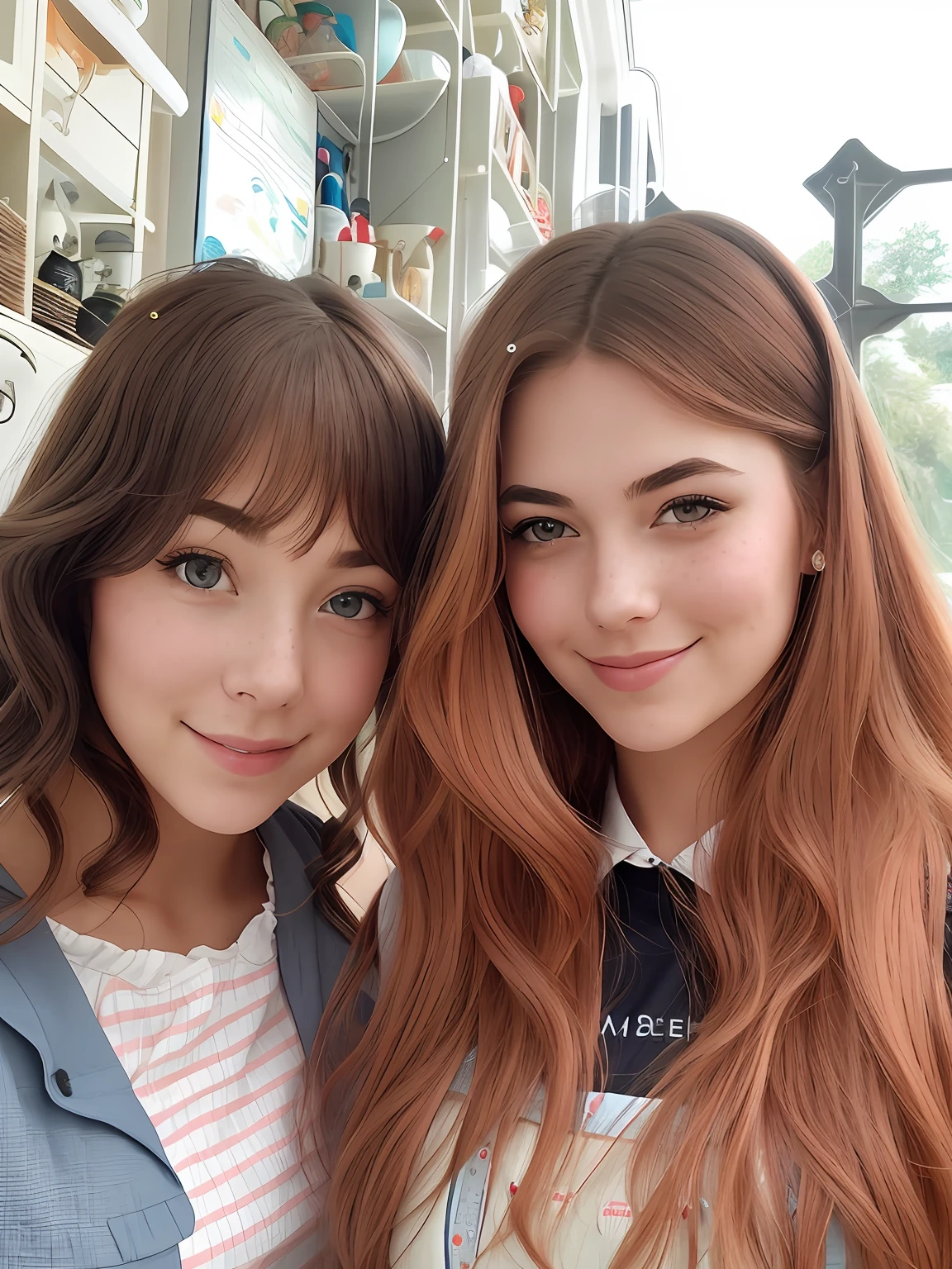 Closeup portrait of playful maid, cropped hair, apron, amazing body, pronounced femininity, plump, kitchen, [ash blonde|ginger|pink hair], freckles, flirting with camera