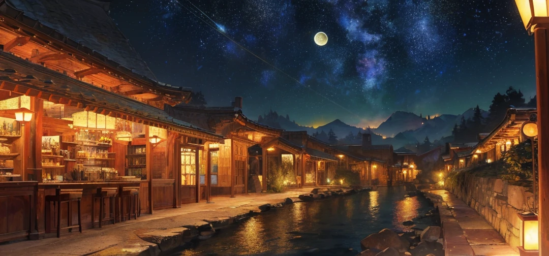 Official Art, Forest, Ancient Trees, (Real Galaxy), (Night), (Moon), Lights, Beautiful Landscapes, Epic Landscapes, Realistic Lights, Masterpiece, High Quality, Beautiful Graphics, High Details, Global Illumination, Unreal Engine Rendering, Octane Rendering, (HDR: 1.3)
