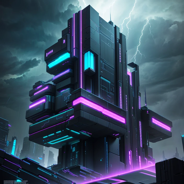 IsometricFuture, Gothic, Black Thundery Features, Isometric, Tokyo City, Neon Cyberpunk, Dark Fantasy Gothic Landscape, diagram overlook, thunderstorm, isometric cutaway, night sky, thunderstorm, bad weather, stormy weather, lightning, depth of field, edge lighting, shadow, octane Rendering, Futuristic Lighting, Film, Neon Colors, Unreal Engine 5, IsometricFuture