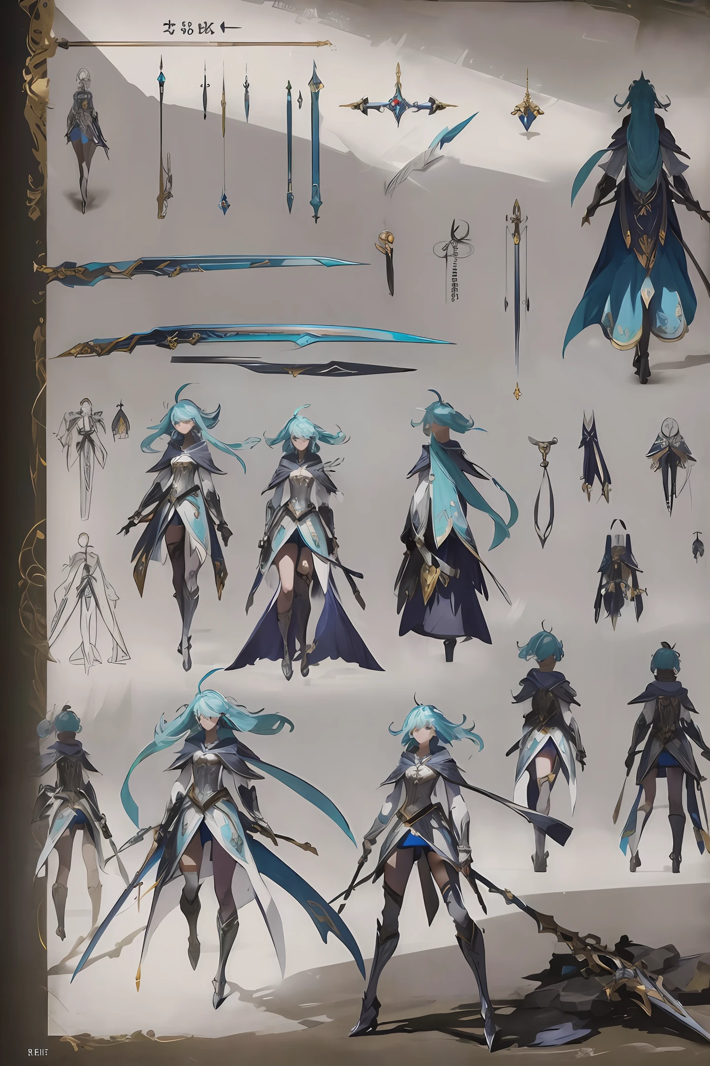 Weapon design tables, concept art, (Broadsword Weapon), Wind element, ((film)), (subtle lighting), (perfect shadows), (gorgeous), (perfect proportions), (intricate details)