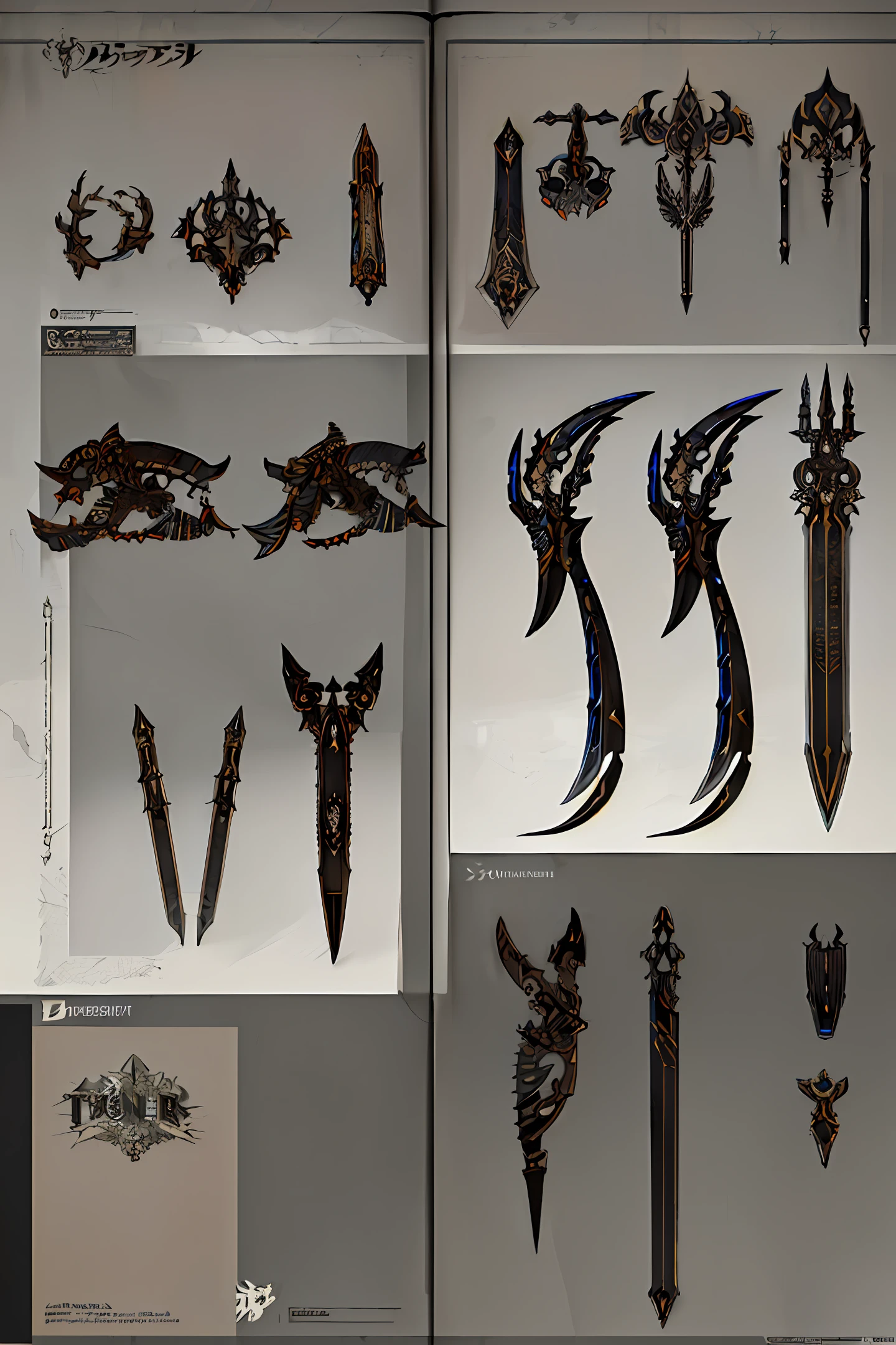 Weapon design tables, concept art, ((thunder element weapon)), ((film)), (subtle lighting), (perfect shadows), (gorgeous), (perfect proportions), (intricate details), ((masterpiece,ultra-detailed, intricate details, best quality,illustration))