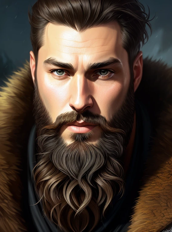 close-up of a man with beard and beard, super detailed fantasy character, ultra realistic concept art, wojtek fus, highly realistic concept art by Darek Zabrocki, ultra realistic concept art, highly realistic digital art, amazing character art, realistic character concept art, hyper realistic fantasy, epic fantasy character art, 4k concept art and hyperrealism.