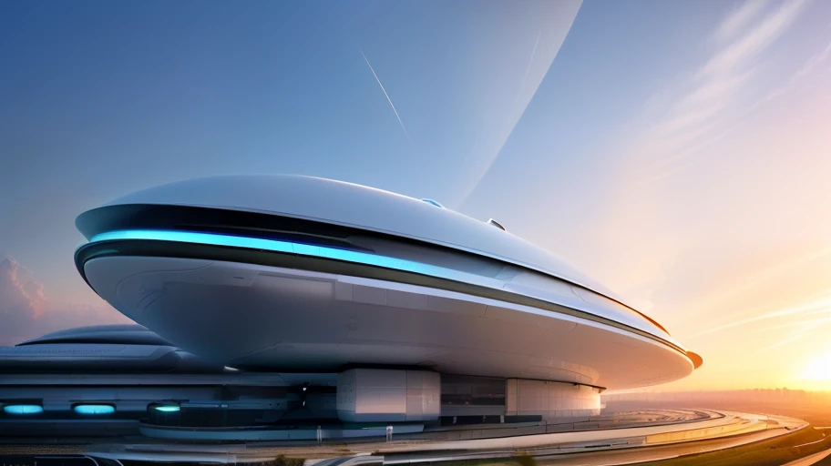 Future architectural visualization, sci-fi architectural visualization, large futuristic space museum, Rounded shape design, (1box: panoramic architecture: 3.0), streamlined design, (art style by Filip Hodas), (big curve design), futuristic shape detail conceptual design, (in the sky: 1.5), Trend On ArtStation, Octane Rendering, Raytraced Rendering, Photorealistic, Full Resolution, (Complex Detail: 1.2), Professional Photo, (Pastel color: 1.2), Avan T-Garde Design, Morning, Complex, Highly Detailed, 8K, Art by Greg Rutkowski and artgerm, soft movie light, adobe lightroom, photolab, HDR, highest quality, sharp focus, photorealistic, cloud cover background, (multiple angles, distance, top view, bird's eye view)