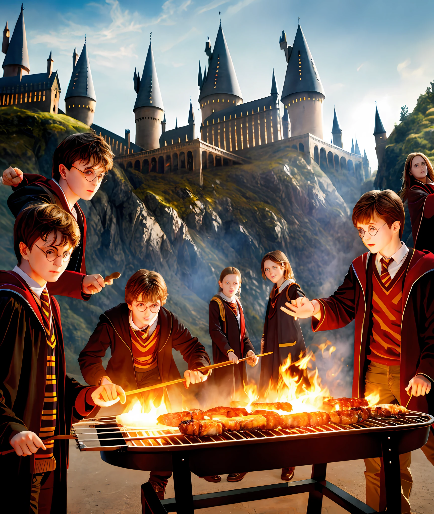 harry potter, bbq, road, many people in the background