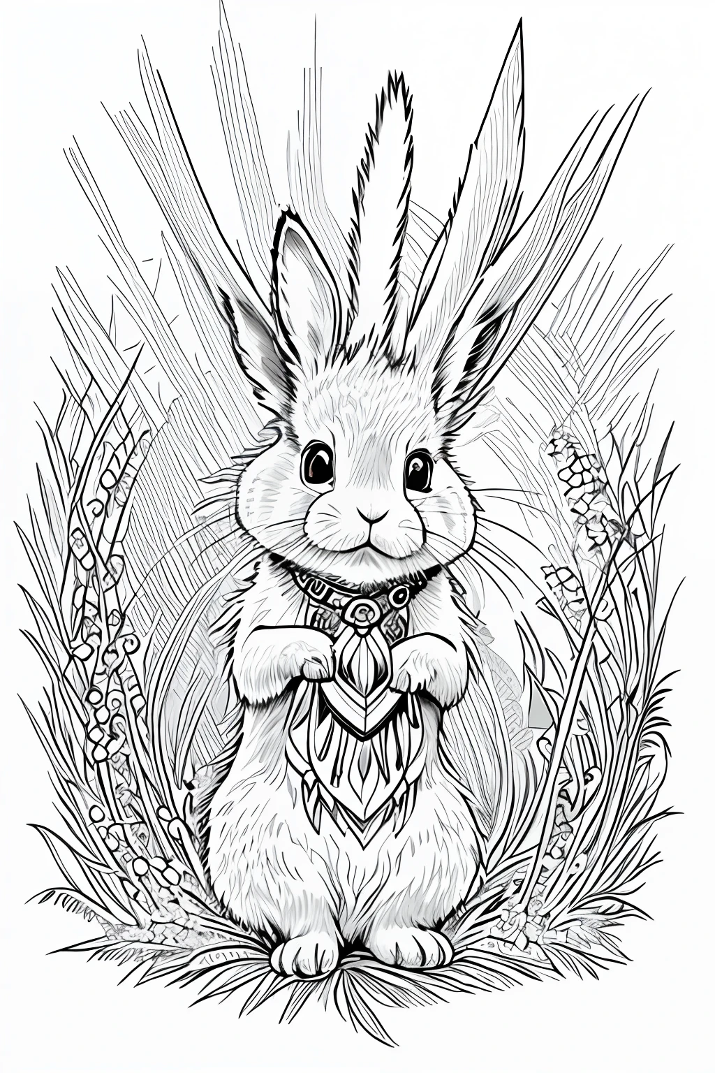 Highly detailed, coloring book style, rabbit, chinese, monochrome