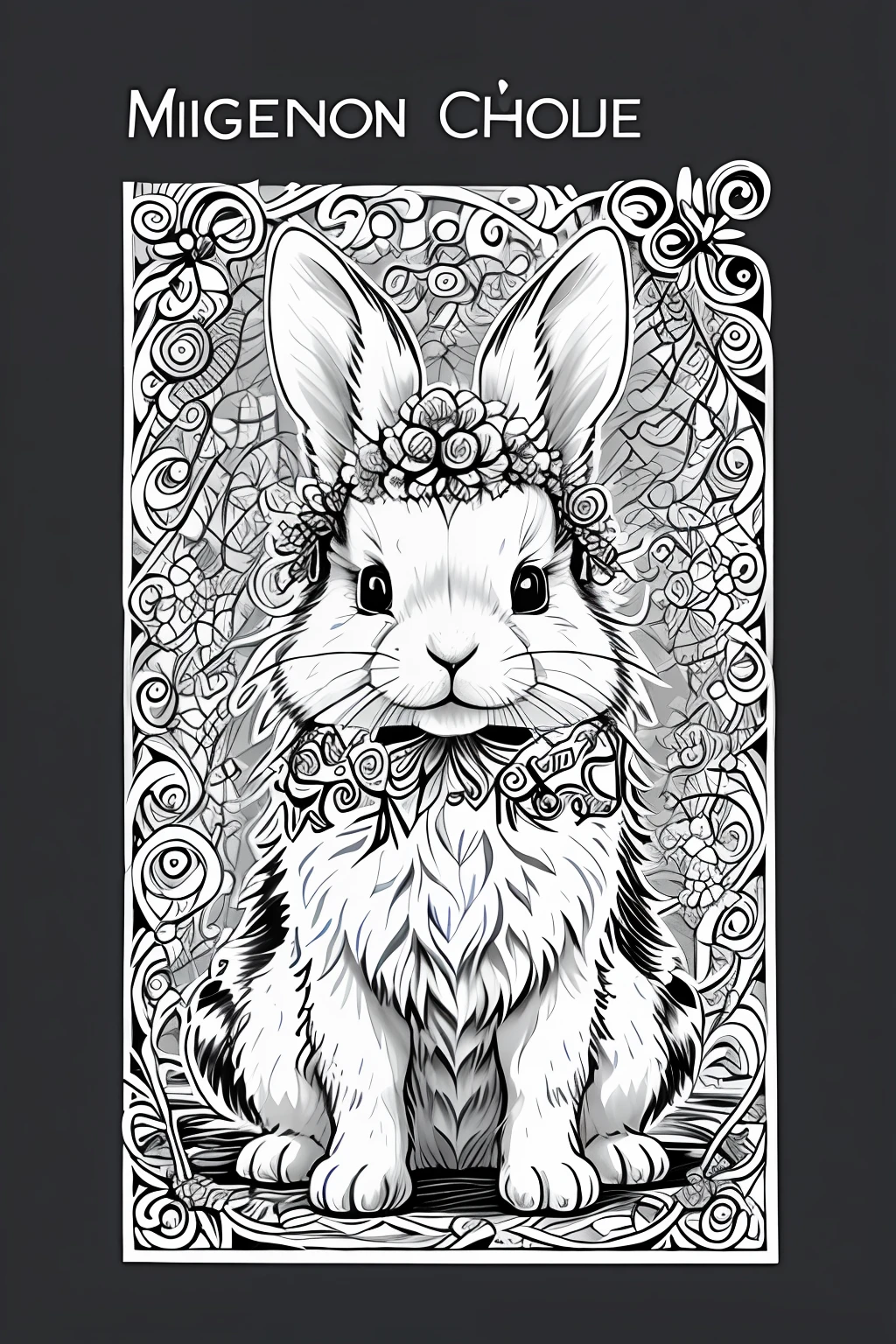 Highly detailed, coloring book style, rabbit, chinese, monochrome