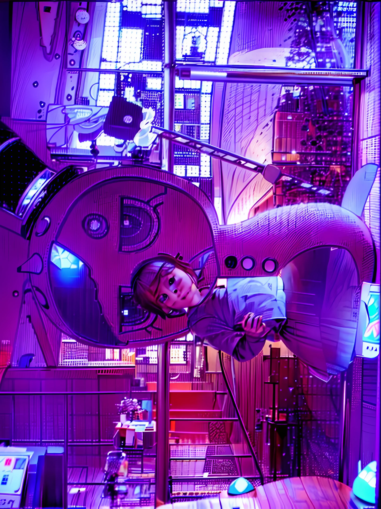 There is a girl in a tutu and a robot in a shop, shot with a sony alpha 9, shot with a sony a7r camera, shot with a sony a3 camera, shot with a canon 8 0d, shot with a canon eos 5d mark iv, appears Huge Alice in Wonderland in a shopping mall, photographed with an iphone
