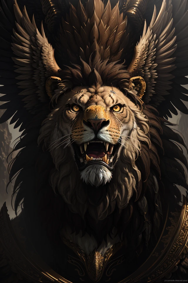 masterpiece, best quality, lion eagle, ((eagle head)), eagle beak, lion mane, lion body, hair, feathers, four paws, wings on back ((beautifully detailed griffon)) (extremely detailed CG Unity 8k wallpaper), professional majestic oil painting by Ed Blinky, Athea Gailan, Studio Ghibli, Jeremy Mann, Greg Mancheza, Antonio Moro, popular on ArtStation, popular on CGSociety, Intricate, High Detail, Sharp focus, dramatic, photorealistic painting by Midjourney and Greg Rutkowski