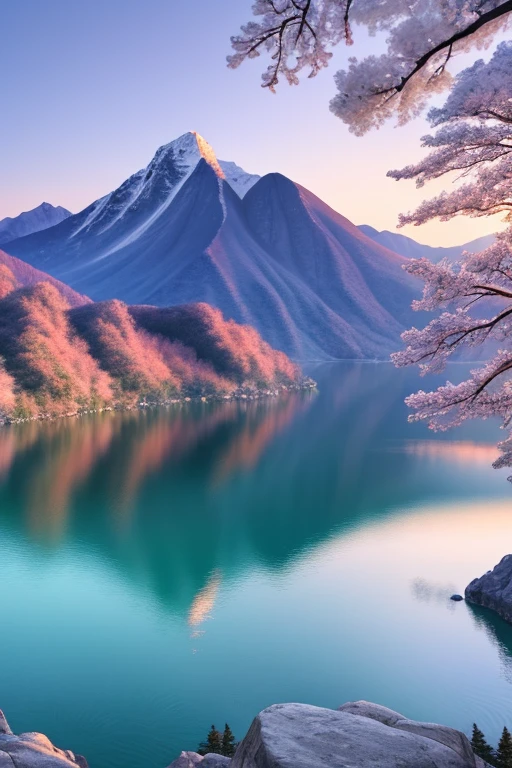 a beautiful korean mountain with lake, (masterpiece), (portrait), (raw photo), (extremely detailed CG unity 8k wallpaper) Intricate, Sharp focus, dramatic, photorealistic art