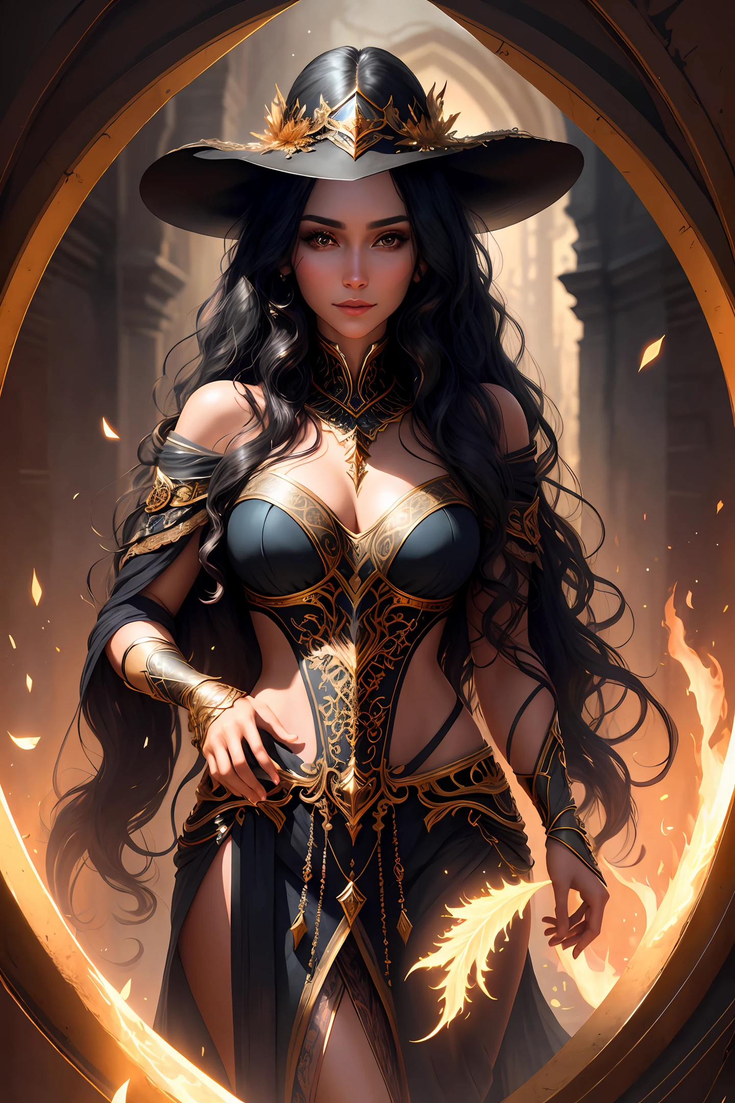 1girl, portrait of beautiful young lady, sorceress, black long curly hair, serious, mature, flawless skin, magical, best quality, masterpiece, intricate, volumetric lighting, film, 8k, film lighting, masterpiece, perfect, tone mapping, lifelike,