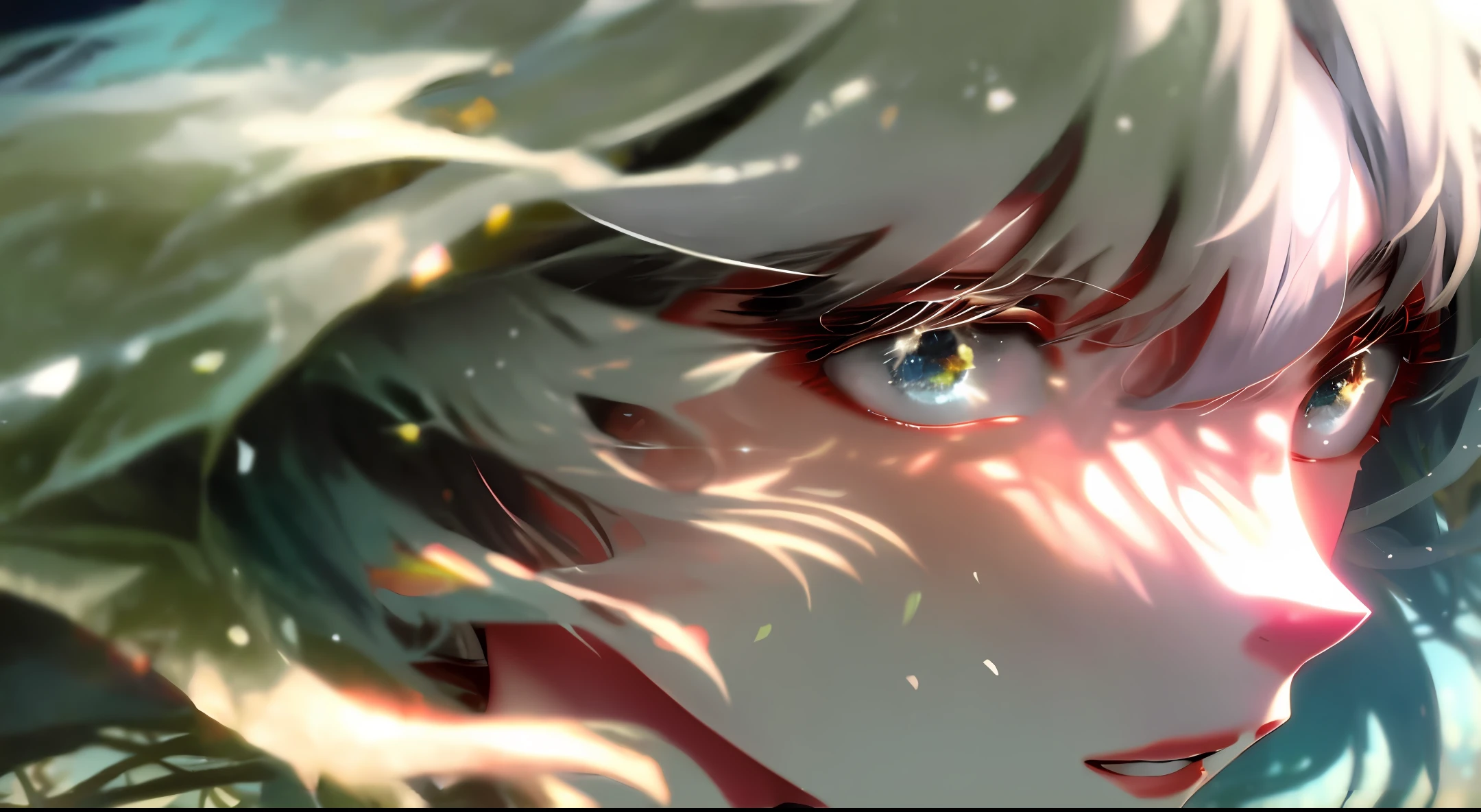 masterpiece, best quality, ultra-detailed, illustration, close-up, straight on, face focus, 1girl, white hair, long hair, serene expression, looking at viewer , half body, (dreamlikeart style:0.8),( redshift style:1.1) ,(analog style:1.1),(studio_ghibli_anime_style:0.8), (warm backlit lighting)++, (dark tone)++realistic, highly detailed, hasselblad, 45 degree, gigapixel