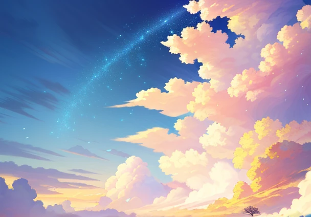 Masterpiece, best quality, (very detailed CG unity 8k wallpapers), (best quality), (best illustrations), bluesky, cumulus, wind, There are many scattered luminous petals, Many scattered leaves, Many scattered leaves,