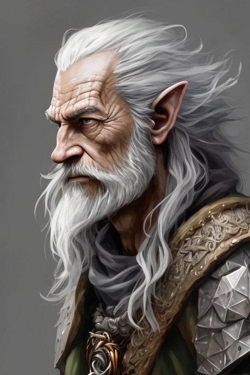 Detailed Angle ((dnd dnd druid man portrait)), Continued, HD, (oil painting: 1.1), (comic art style: 1.5), (ink outline: 1.3), Awesome, Character, Portrait, (((Looking sideways) )), angular features (dark gray graduated bob hair), (muted natural colors: 1.3) in the painterly style of Jean Baptiste Monge.