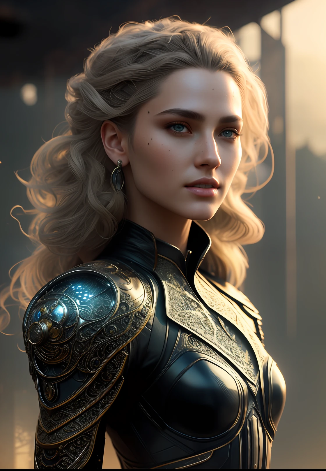 Highly detailed  full body, beautiful woman wearing intricate leather clothing, dynamic pose, slow-motion, (detailed skin), (detailed lips), (detailed eyes), (Sci-Fi setting) (detailed face), detailed eyes, depth of field, soft lighting, masterpiece, best quality, intricate, (lens flare:0.7), (bloom:0.7), raytracing, tone mapped, highly detailed, concept art, smooth, sharp focus, volumetric lighting, highly detailed artwork, cinematic, hyper realistic, trending on Artstation, 8K, volumetric lightin, realistic, (highly detailed background:1.2), post-apocalypse, masterpiece