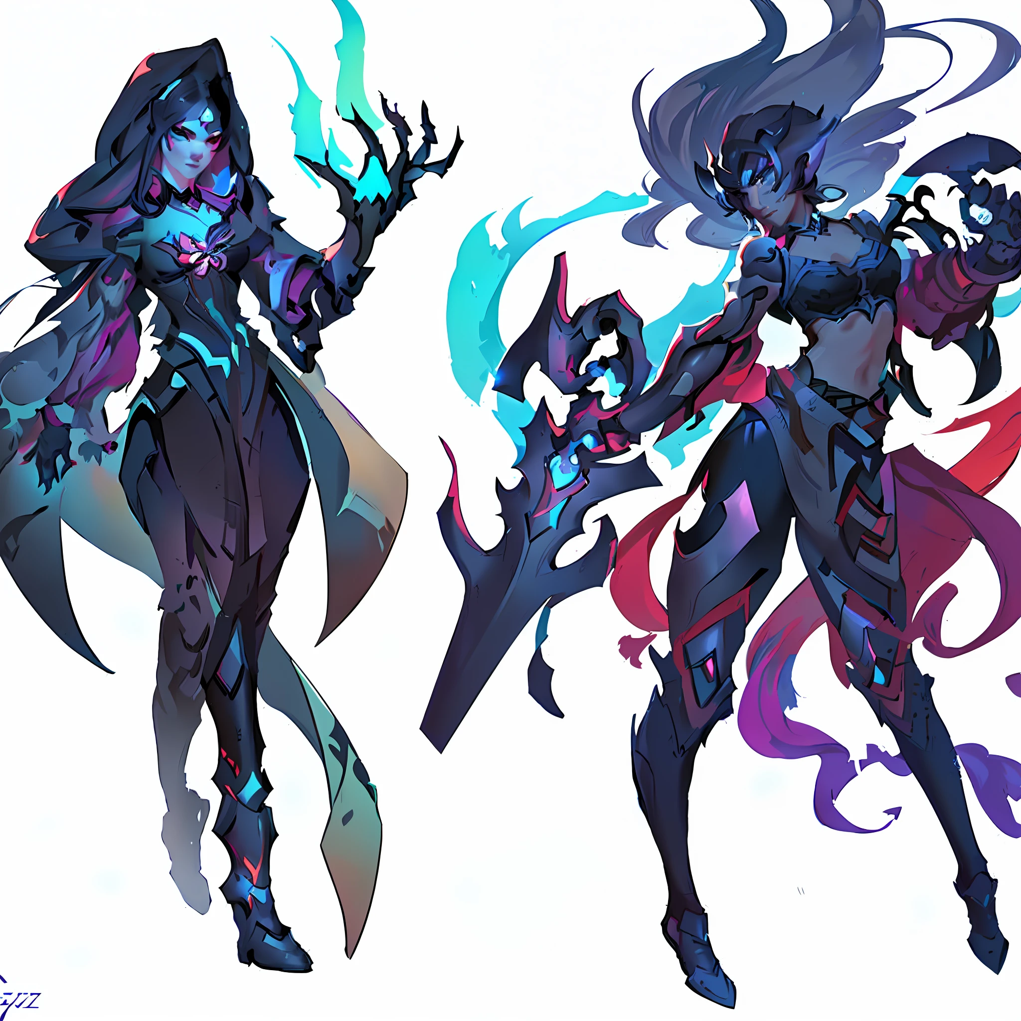 two different poses of a woman with a sword and a sword, style of duelyst, riot games concept art, jazza and rossdraws, character design art, colorful concept art, league of legends concept art, rossdraws and jazza, beautiful full body concept art, magical fantasy 2 d concept art, league of legends character art, character design concept art