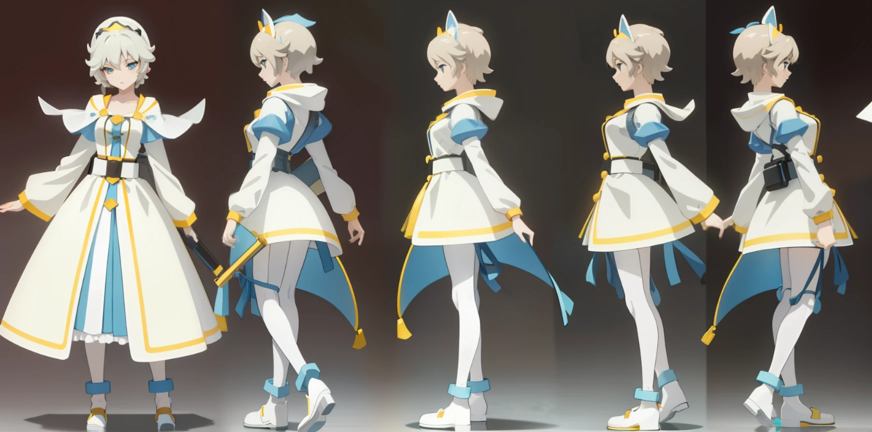 (same character, front, side, back, three angles), (simple background), q-version character, 3d, digital art, close-up, super detailed, generate front view, side view, rear view, three views, bright colors , c4d, anime figure, figma, pvc figurine, anime figma figure, anime action figure, (very detailed figure ), pvc posable figure, rin, posable pvc,