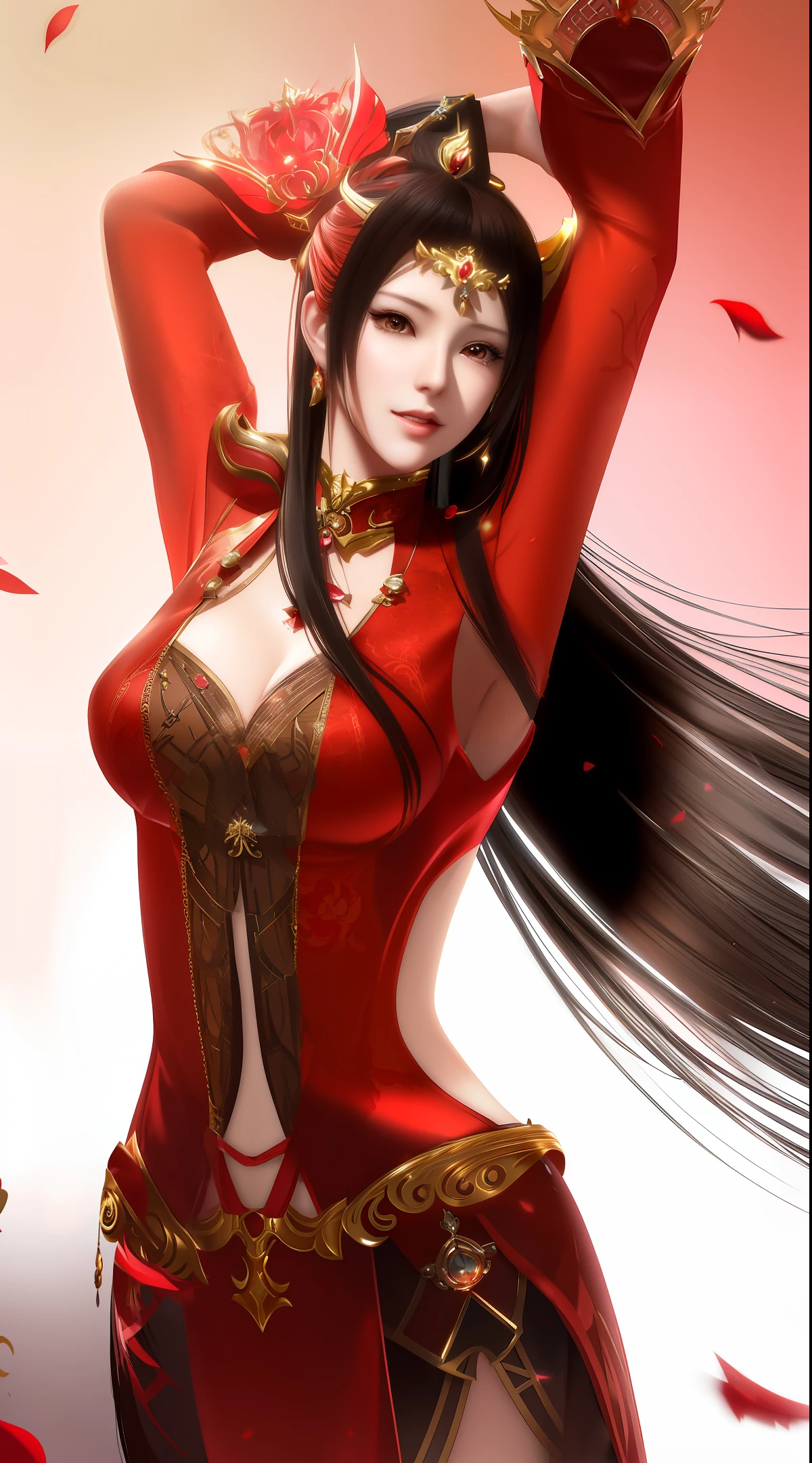 a close up of a woman in a red dress with long hair, beautiful alluring anime woman, a beautiful fantasy empress, inspired by Du Qiong, seductive tifa lockhart portrait, ((a beautiful fantasy empress)), seductive anime girl, beautiful anime woman, glamorous tifa lockheart, beautiful avatar pictures, mai shiranui, lady in red armor, tifa