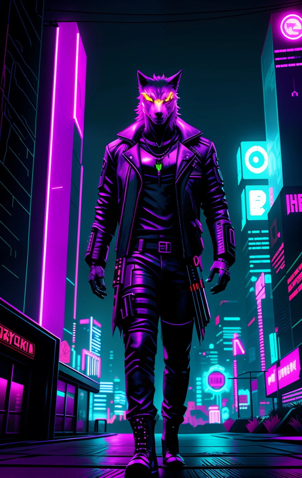 cyberpunk werewolf neon city background