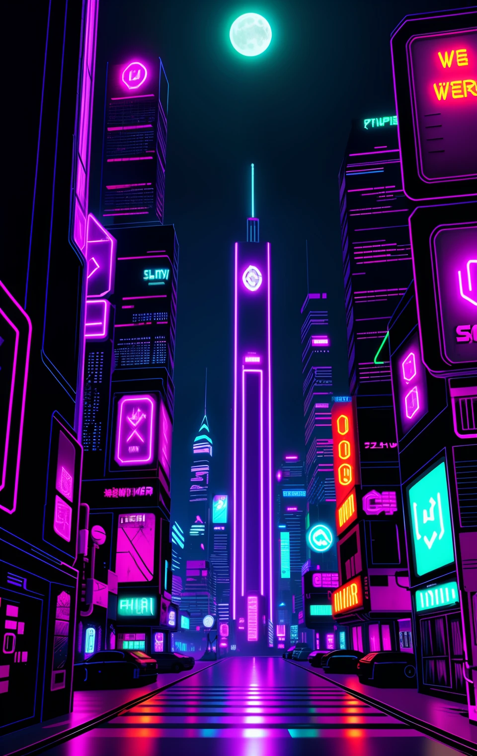 cyberpunk werewolf neon city background