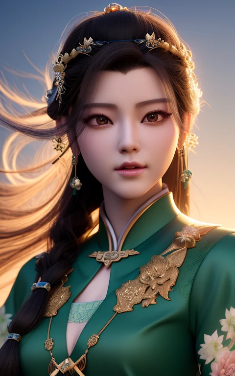 arafed image of a woman with long hair and a green dress, palace , a girl in hanfu, inspired by Lan Ying, a beautiful fantasy empress, 3 d render character art 8 k, beautiful digital artwork, chinese girl, 8k portrait render, inspired by Huang Ji, inspired by Ju Lian, inspired by Zhang Yan, beautiful character painting