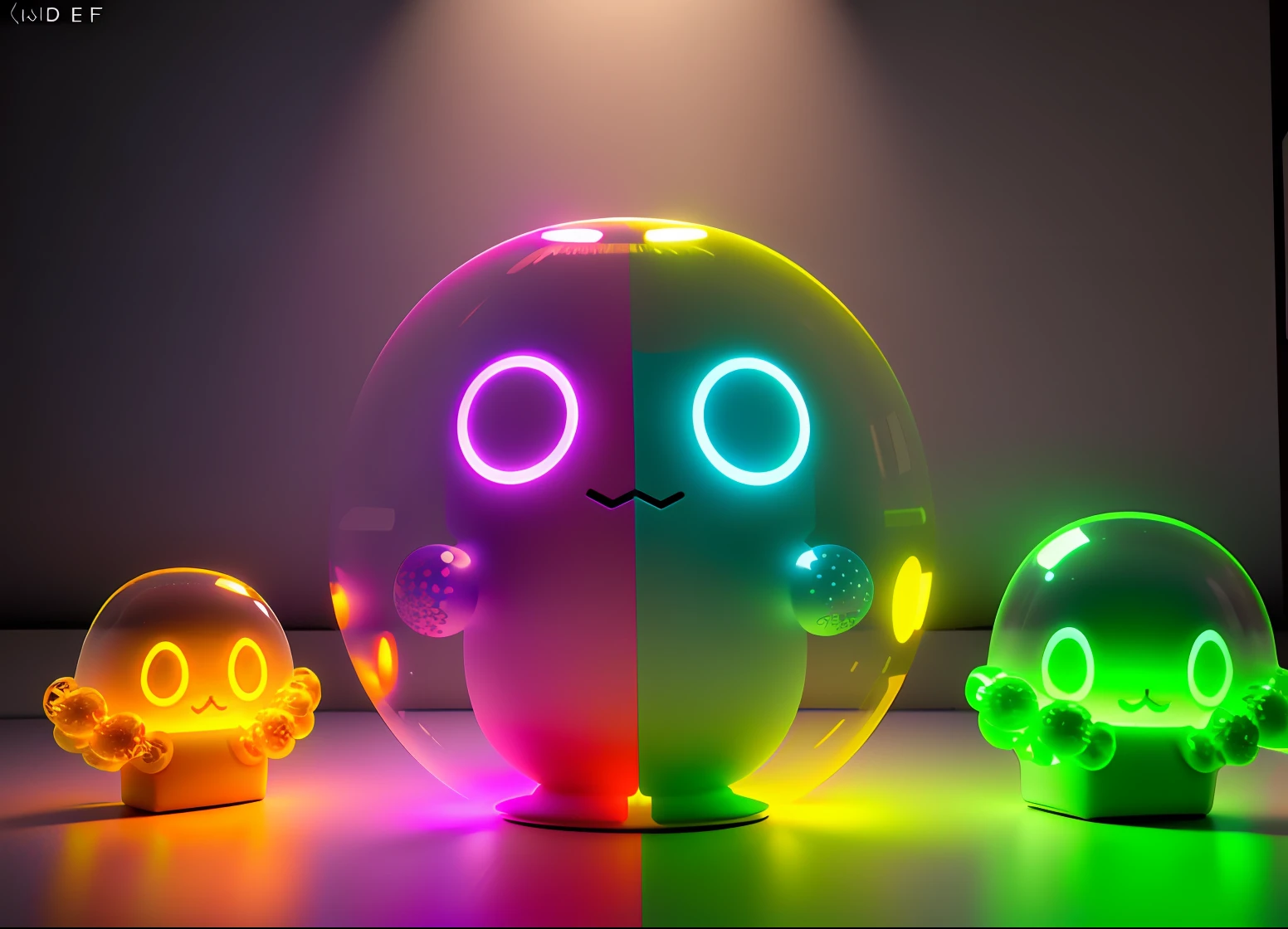 Character models of glowing letters F and P in the middle, mart,, chibi, fluorescent translucent, luminous body, kawaii, bauhaus, colorful, plastic, transparent, product design, glowing jelly, cute and cute plastic mechanical part, awesome Lighting, 3d, Digital art, translucent plastic bubblegum, close up, 3d, super detailed, no borders, C4D, Octane render, Blender, hd, full body, simple background! !