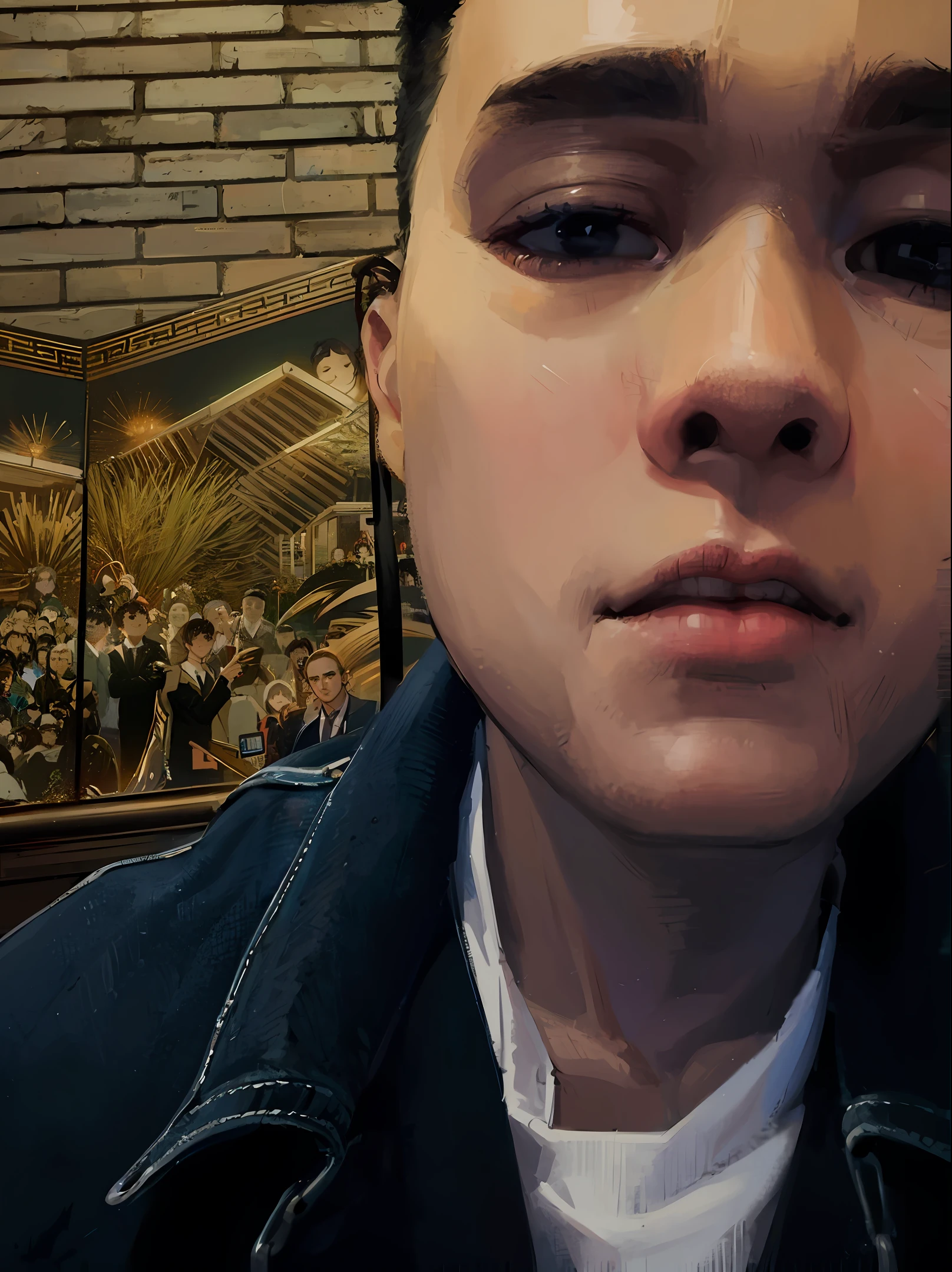 arafed man with a black jacket and white shirt and a tie, androgynous face, asian face, inspired by Wang Yi, 2 8 years old, 2 7 years old, ruan jian, inspired by Wu Bin, detailed face of a asian boy, 8k selfie photograph, photo on iphone, centered face shot, korean symmetrical face, leng jun