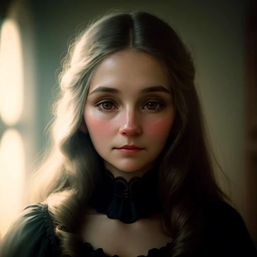 A  Portrait mysterious woman, captivating, photography, soft lighting, vintage camera, shallow depth of field