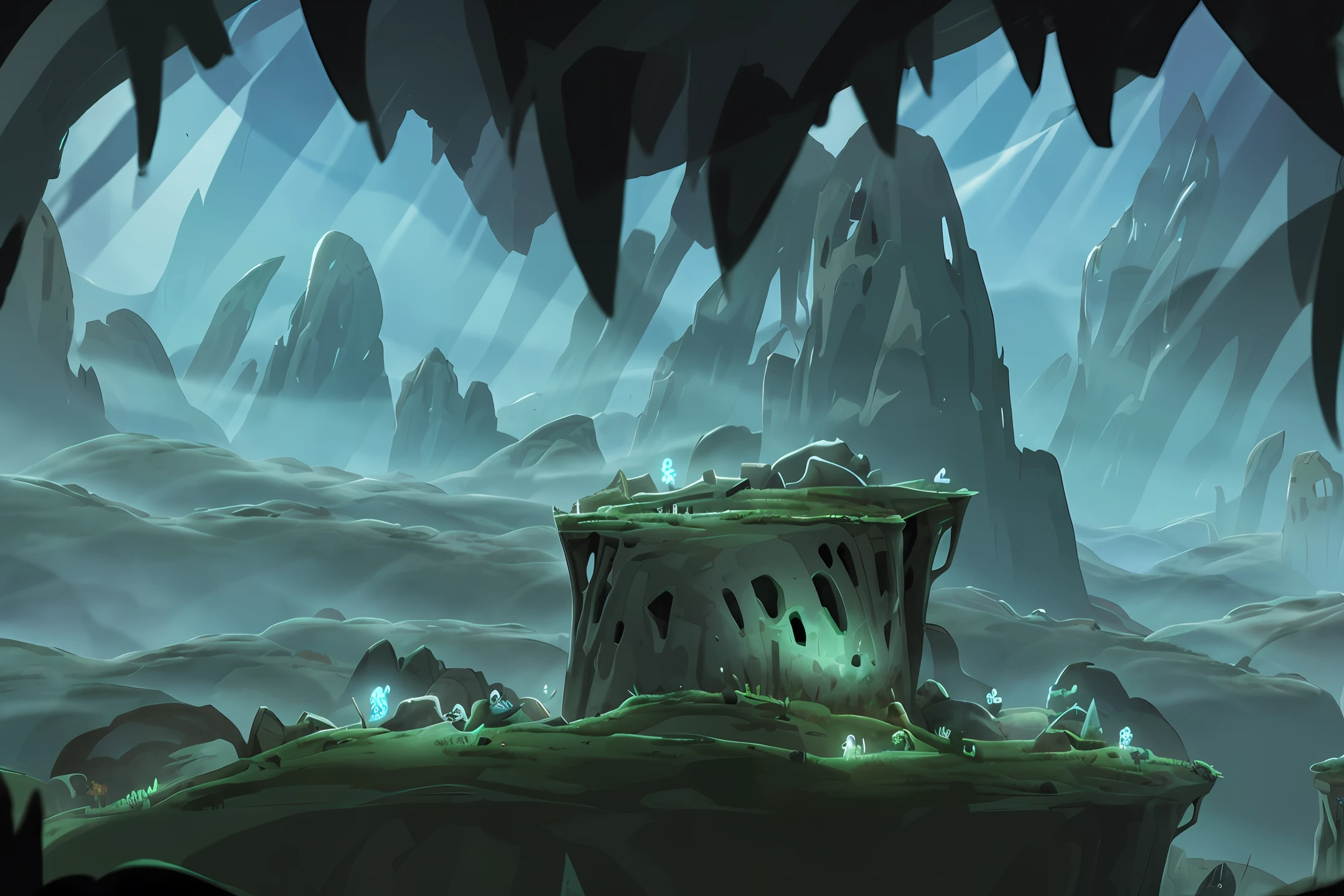 Spooky, valleys, cliffs, skeletons, burial ground, bones, broken blades