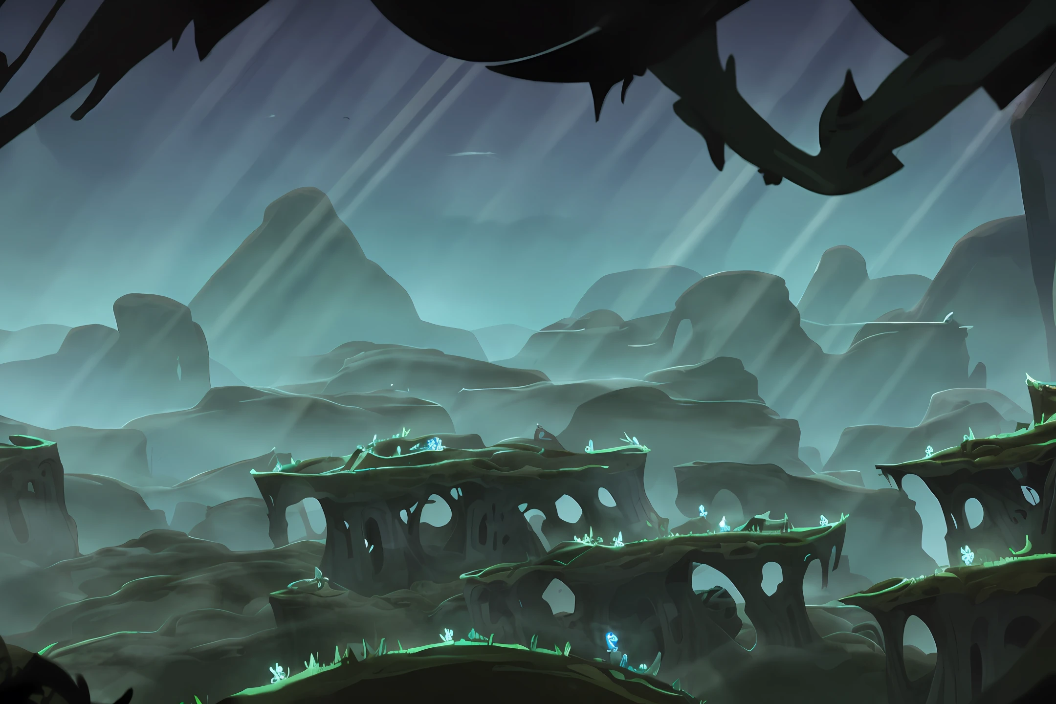 Spooky, valleys, cliffs, skeletons, burial ground, bones, broken blades