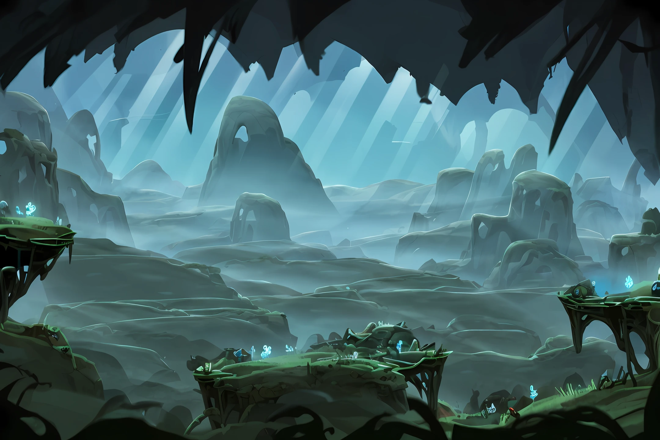 Spooky, valleys, cliffs, skeletons, burial ground, bones, broken blades