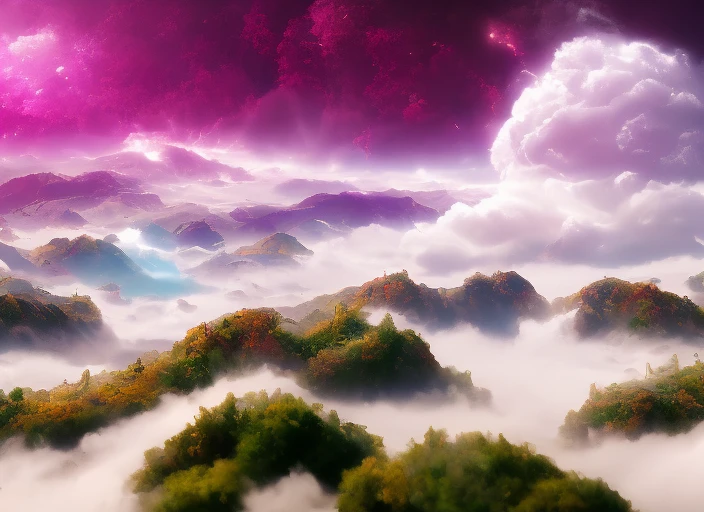 A disco diveland with swirling clouds and flowers, artstation, clear focus, inspiring 8k wallpaper