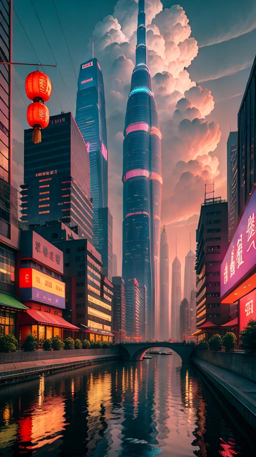 Night city skyline view with bright lights, Shanghai city, Shanghai, Chinese new year in Shanghai, no humans, no passers-by, no pedestrians, beautiful futuristic city, neon big city in the background, brightly lit buildings, interesting background , vibrant city lights, hou china, neon city in the background, beautiful city, dream land of Chinese people, skyline display, from China, beautiful cityscape, photo of futuristic cityscape, pexels, blue hour photography, skyline display, hou china, city at night, skyline, from china, trends, trends, Chinese dream, spectacular clouds, fantasy clouds. Partially looking to the left, around the city, Shanghai Lujiazui. Chinese Architecture, Jia Ruan, Ruan Jia. The bustling technology building is beyond imagination. Inspired by Makoto Shinkai&#39;s popular concept art and masterpieces on pixiv, Vision (wide-angle lens), super high resolution (authenticity: 1.4), super high quality, detail enhancement. Extremely detailed CG Unity 8k wallpapers, aesthetics, award winning photography, photorealistic, high detail, intricate, art of travel, realistic 3D animation style, landscape concept art, super high resolution (photorealistic: 1.4), aesthetics, focus, High quality, vibrant colors, stunning reflections, crystal clear water, award winning cinematography, 3D lighting and beautiful cinematic lighting. Rich in detail.