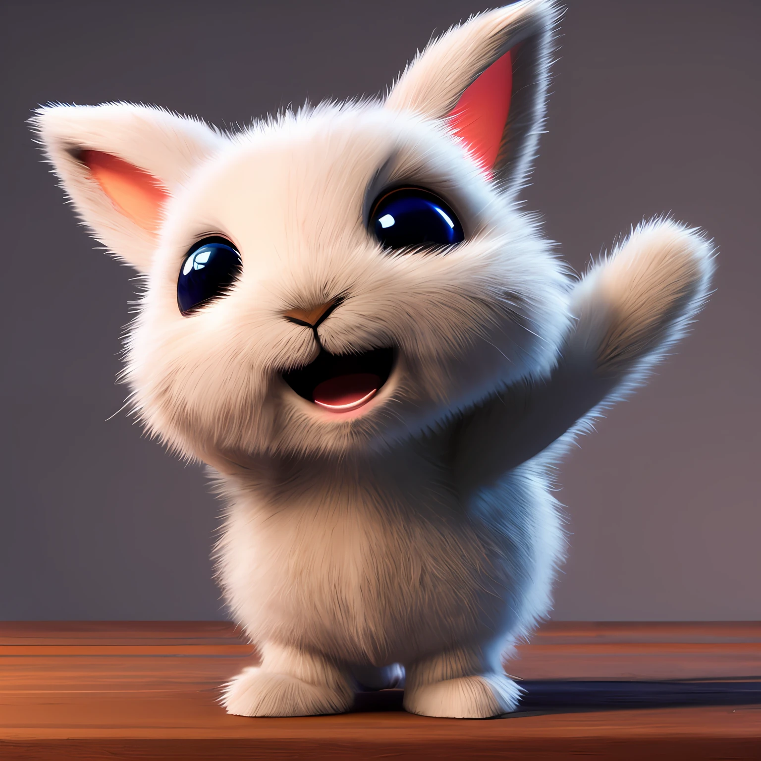 Cute adorable little bunny waving and smiling greeting me, unreal engine, cozy interior lighting, art station, detailed digital painting, cinematic, character design by mark ryden and pixar and hayao miyazaki, unreal 5, daz, hyper realistic, octane render, 3DMDT1