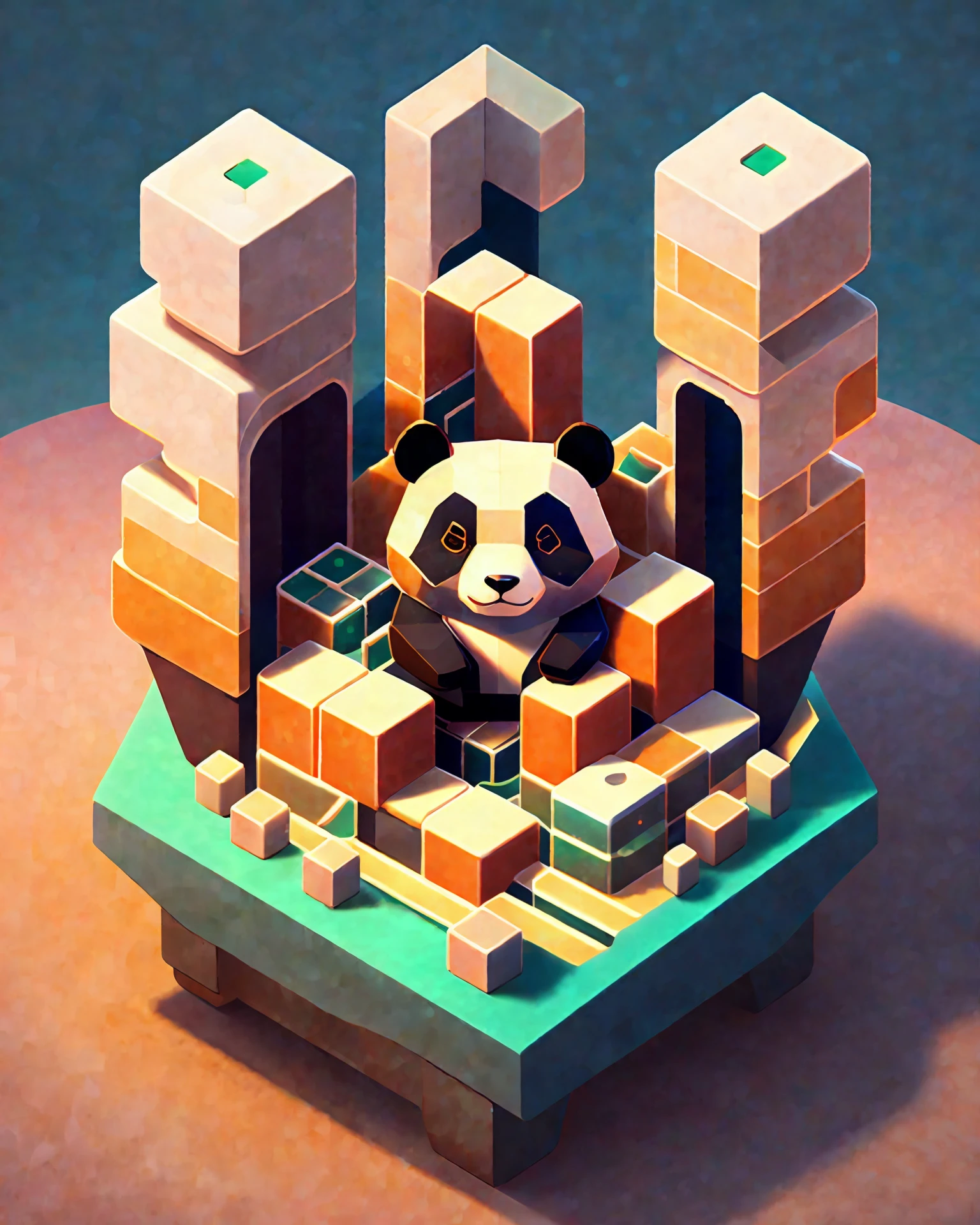 Cubic panda eating hot pot on puzzle mahjong, art station trend, monument valley, level design, low poly, isometric art, 3d art, high detail, art station, concept art, behavior, ray tracing, smoothing, sharp focus, ethereal lighting