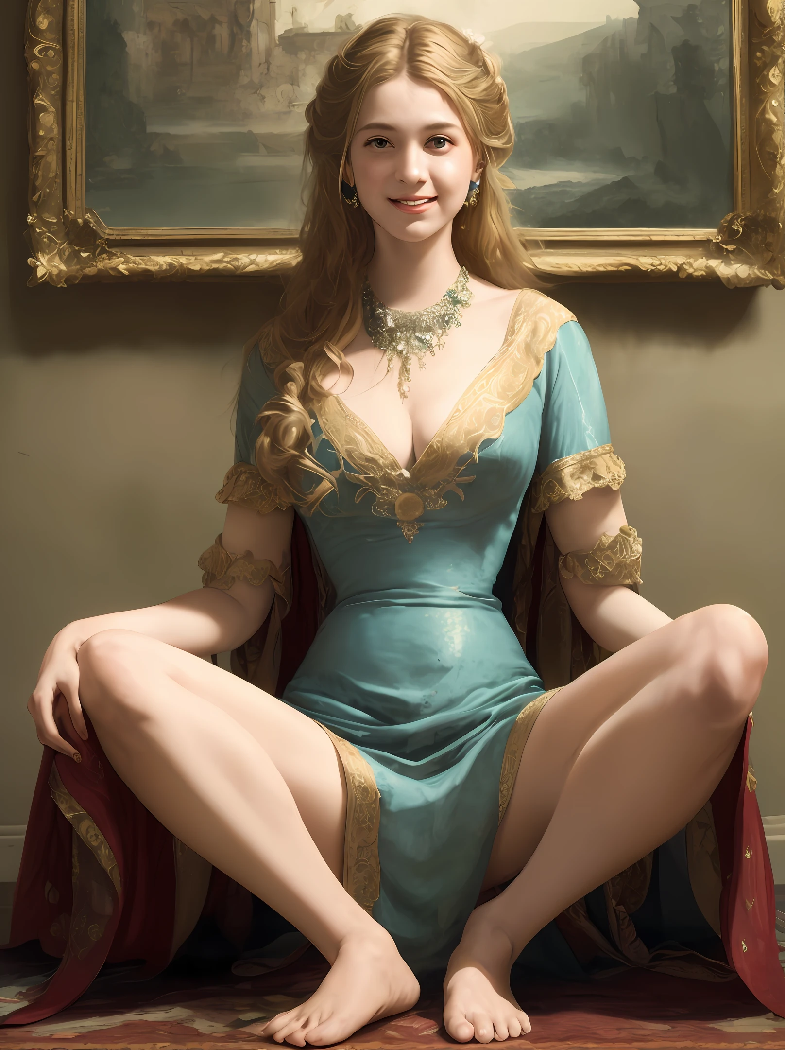 -yeld baoot royal beauty ((British classical aristocrat)) full body photo, detailed and perfect feet, model portrait, messy long hair, broken gorgeous skirt torn, golden long hair shawl (very detailed CG unity 8k wallpaper), huge Breasts, Fascinating Expressions, Smiling, Ruddy, Shy, American Industry's Most Beautiful Art Full Body Shots, Ed Blinkey, Atey Ghailan, Studio Ghibli, Jeremy Mann, Greg Manchess, Professional Majestic Paintings by Antonio Moro, ArtStation Trends, CGSociety Trends, The Art of Intricate, Highly Detailed, Clear, Dramatic, Realistic Painting, with Greg Rutkowski (NSF Conference)