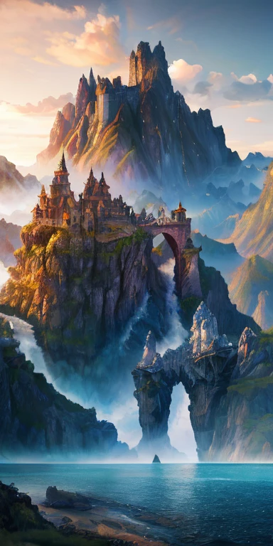 hyper realistic 8k natural earth local castle oil painting and amazing effects with dragons and original not cartoon